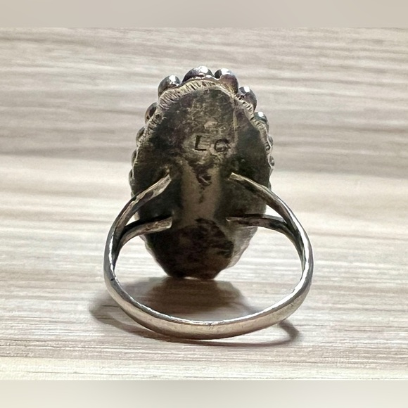 Navajo Lee Charley Sterling Silver & Gold Turquoise, MOP, Onyx Ring, Size 8 - Picture 3 of 9